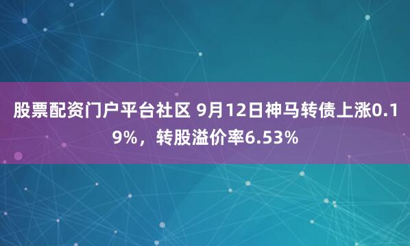 股票配资门户平台社区 9月12日神马转债上涨0.19%，转股溢价率6.53%